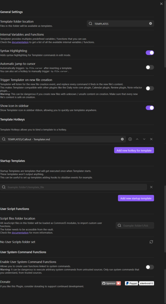 obsidian templater setting